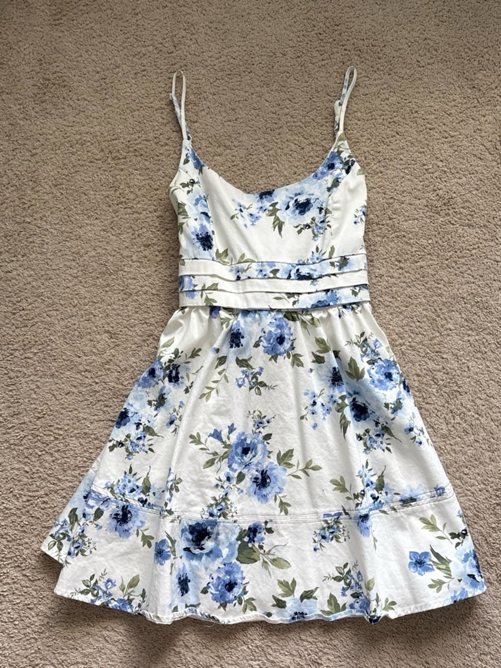 miami White Floral Spaghetti-Strap Sundress with Blue Blooms